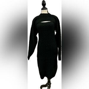 Elegant Black Knit Dress 2 Piece